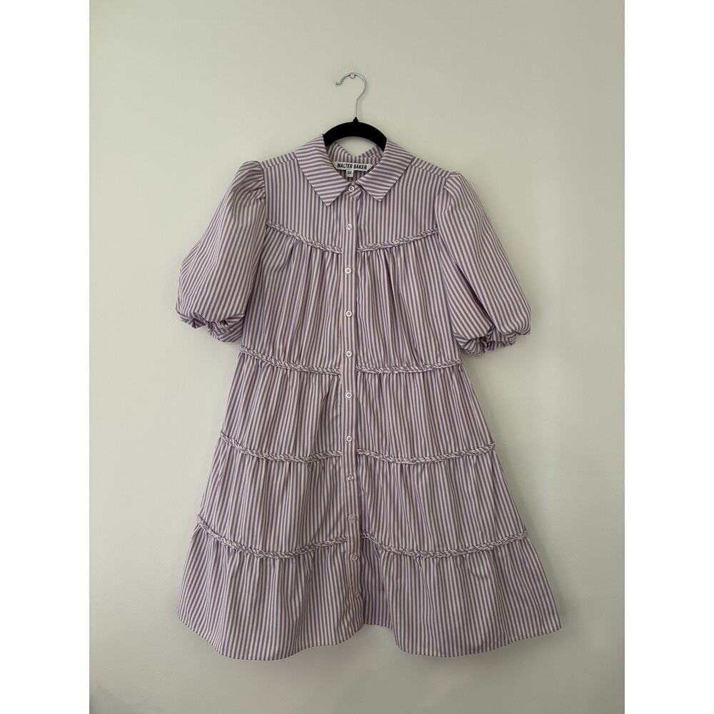 Walter Baker Preppy Preston A-Line Shirt Dress Lilac Pink Purple Stripes XS - Picture 7 of 8